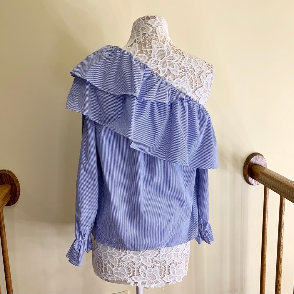 Aqua one shoulders striped blue shirt size S - Picture 4 of 5